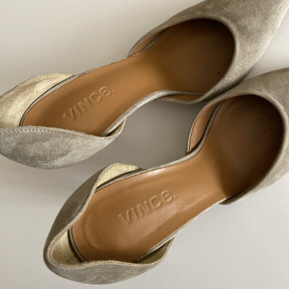 Vince Suede Dorsay Heels Womens Sz 6 M Taupe Biege Italian Office Pointed Toe - Picture 10 of 16